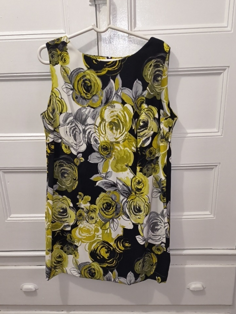 connected apparel Black Floral Shift Dress with Yellow & White Accents